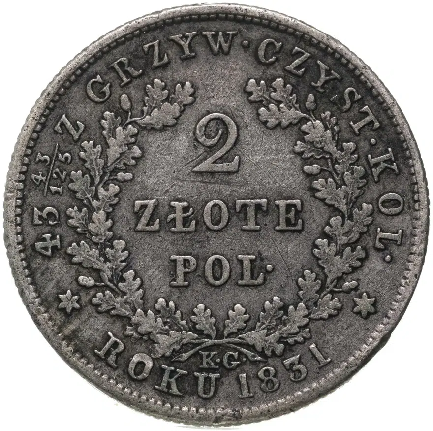 2 злотых (zlote) 1831 KG  польское восстание, аверс