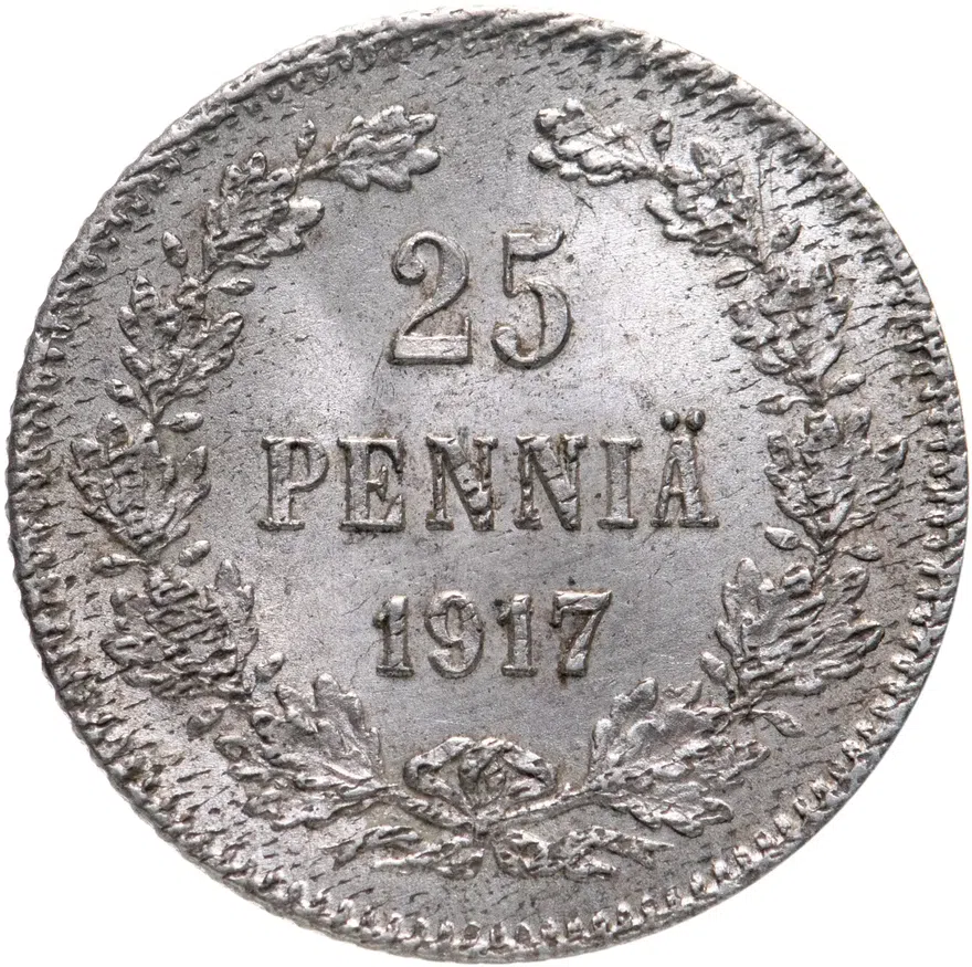 25 пенни (pennia) 1917 S  гербовый орёл без корон, аверс
