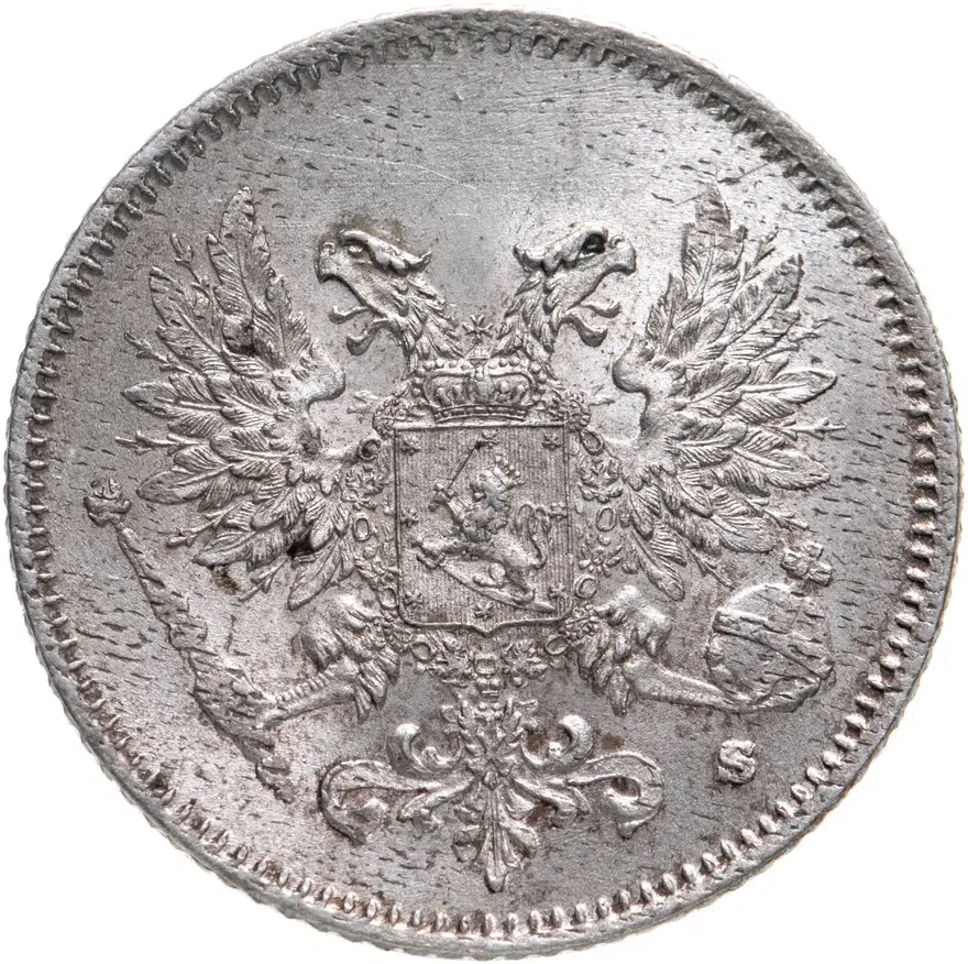 25 пенни (pennia) 1917 S  гербовый орёл без корон, реверс