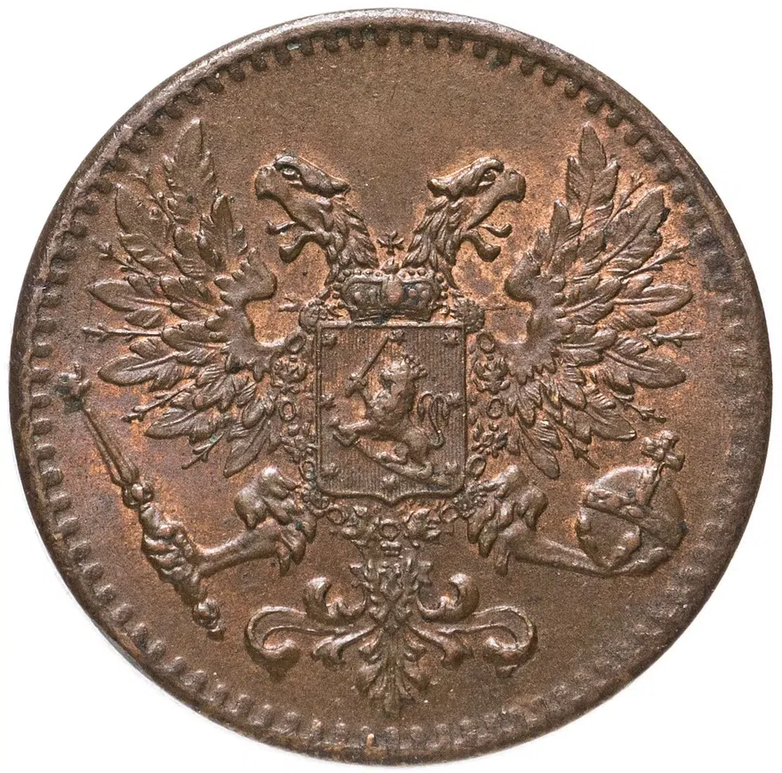 1 пенни (penni) 1917 Российская Финляндия, реверс