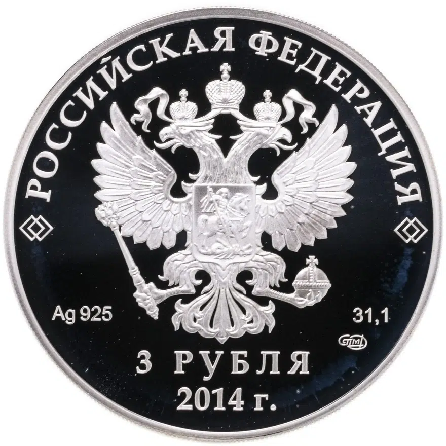 3 рубля 2014 СПМД "XXII Зимняя Олимпиада в Сочи - Лыжные гонки" в футляре с сертификатом, реверс