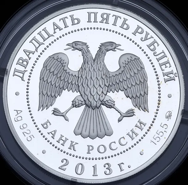 25 рублей 2013 ММД Proof "А.С. Шеин", реверс