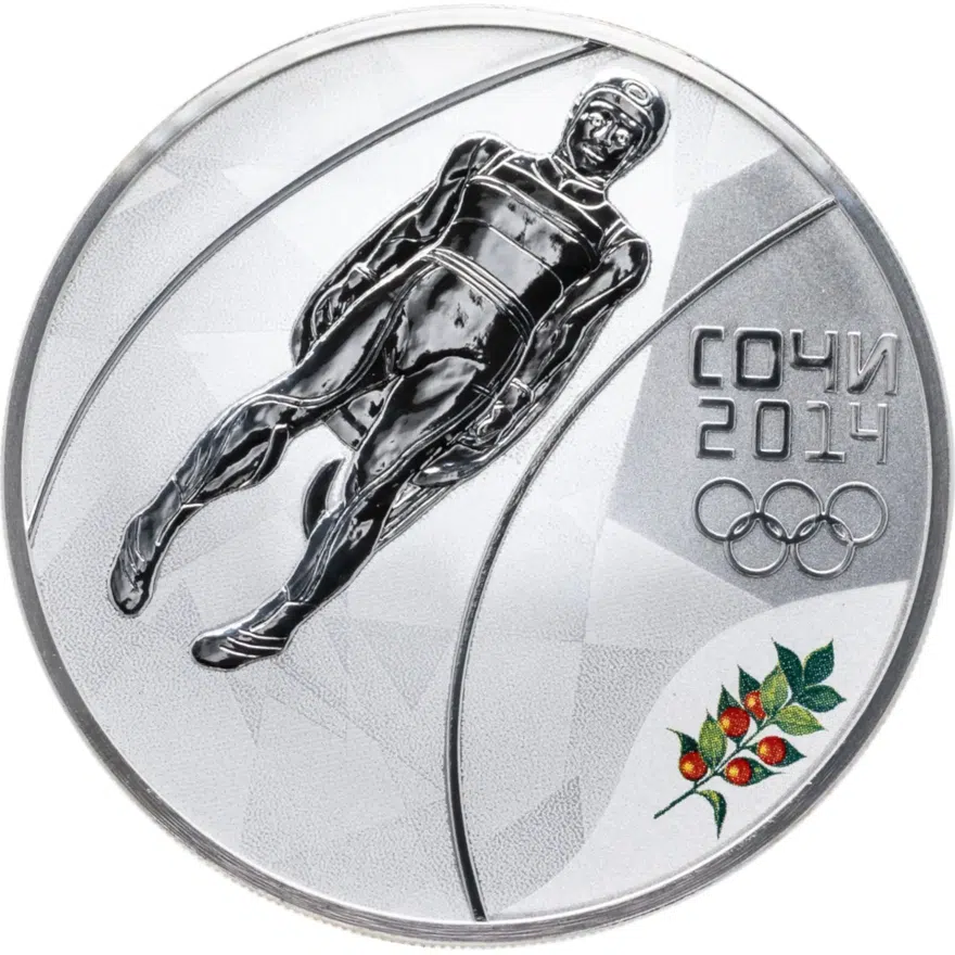 3 рубля 2014 СПМД Proof "XXII Зимняя Олимпиада в Сочи - санный спорт", в капсуле и футляре с сертификатом