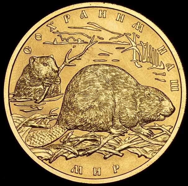 100 рублей 2008 СПМД  "Сохраним наш мир - речной бобр", аверс