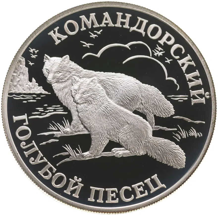 1 рубль 2003 СПМД  "Красная книга: командорский голубой песец", аверс