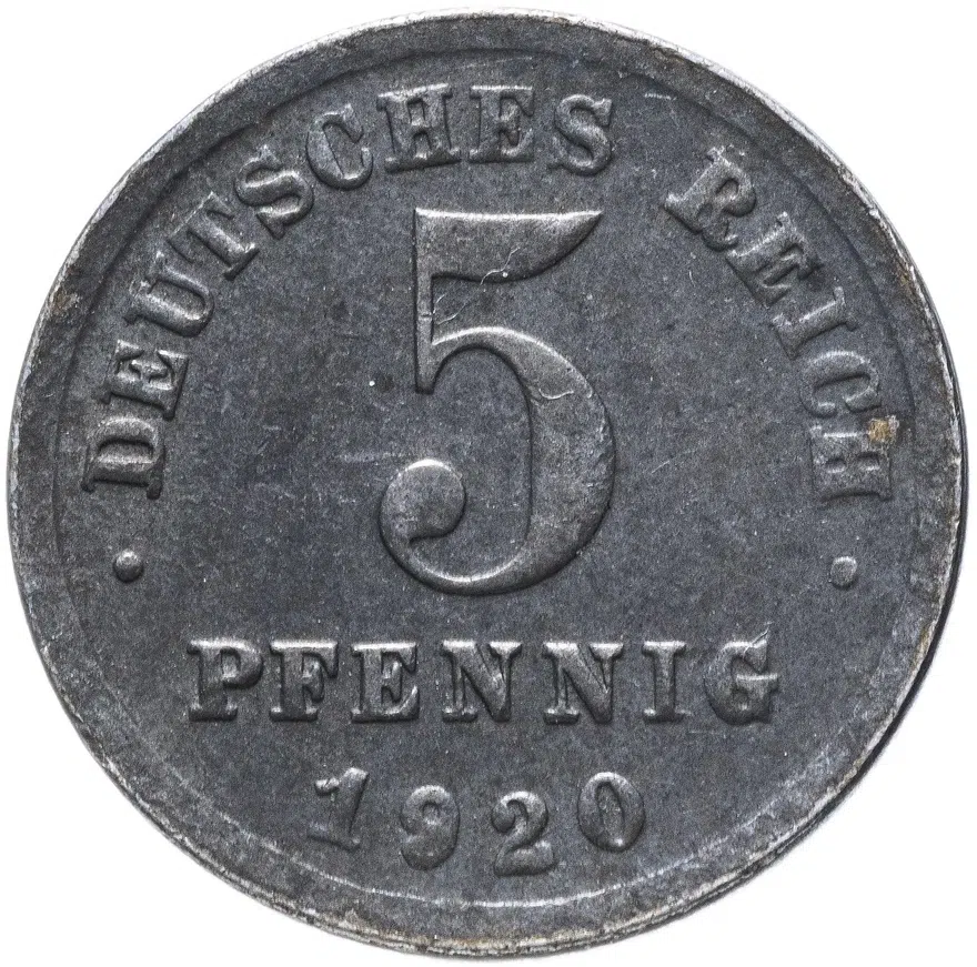 Германия 5 пфеннигов (pfennig) 1920 F, аверс