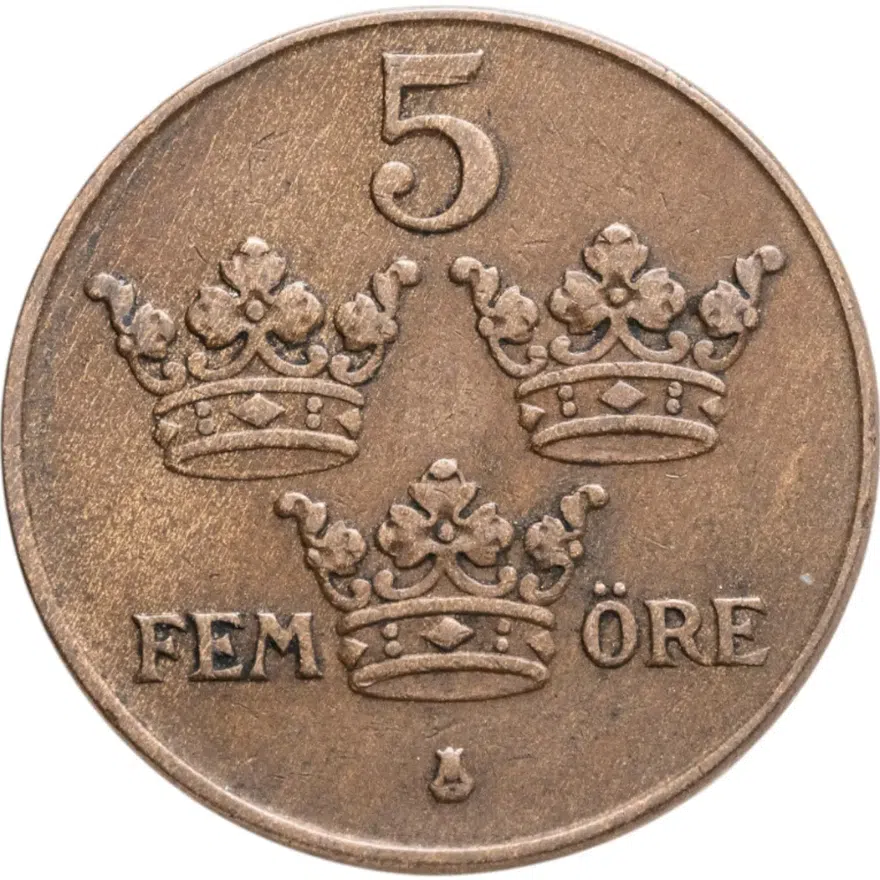 Швеция 5 эре (ore) 1935, реверс