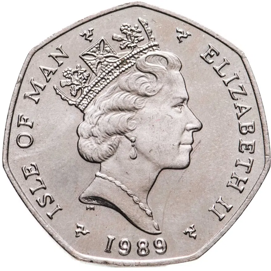 Остров Мэн. 50 пенсов (pence) 1989. "Рождество", отметка штемпеля "АA", реверс