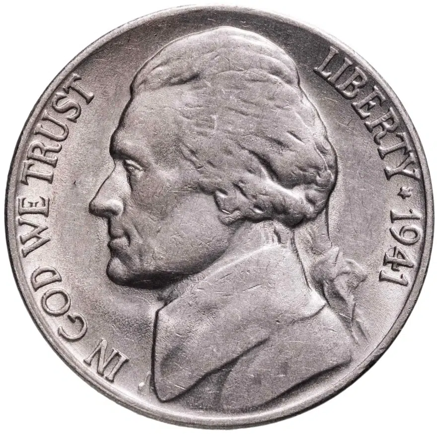 США 5 центов (cents) 1941  Jefferson Nickel знак монетного двора: "S" - Сан-Франциско, аверс