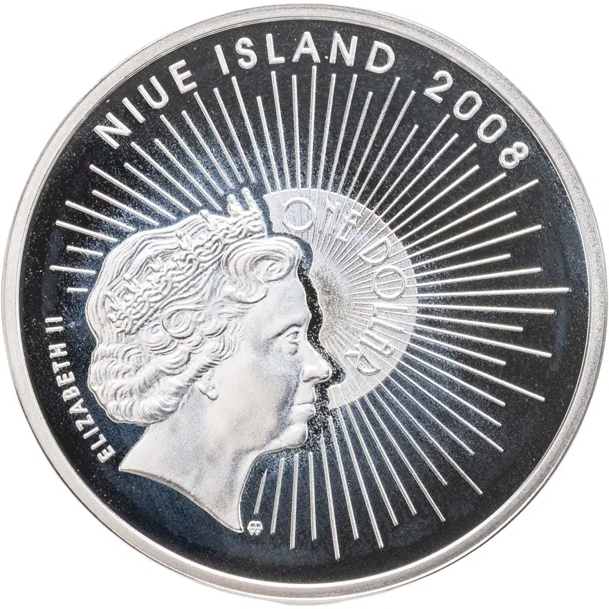 Ниуэ 1 доллар (dollar) 2008  "Сочи - морской порт", в футляре с сертификатом, реверс