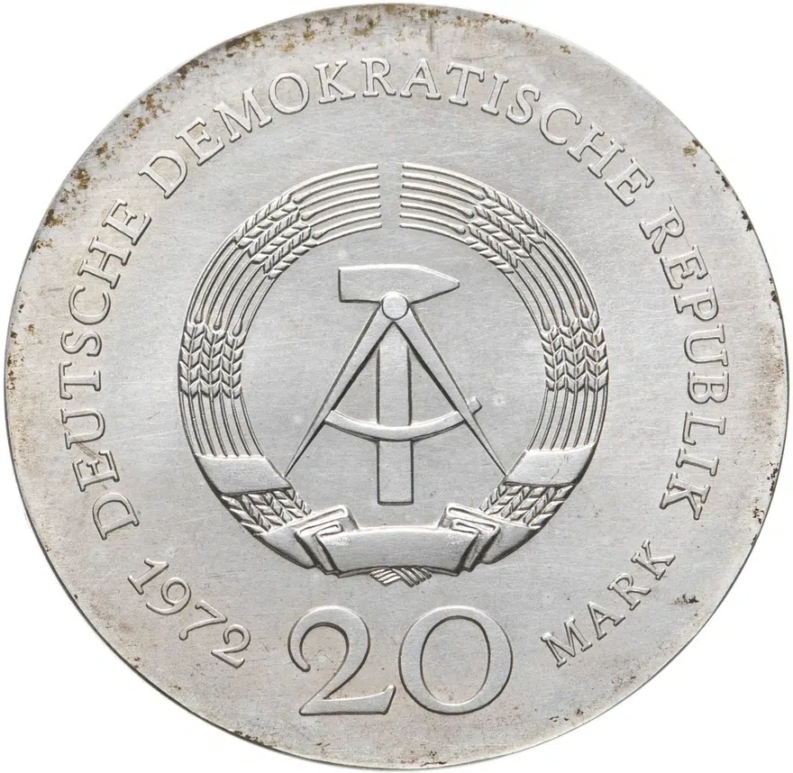 Германия (ГДР) 20 марок (mark) 1972  500 лет со дня рождения Лукаса Кранаха старшего, реверс