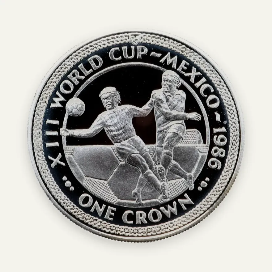 Остров Мэн 1 крона (crown) 1986  Чемпионат мира по футболу 1986, Мексика /гол, 2 игрока/