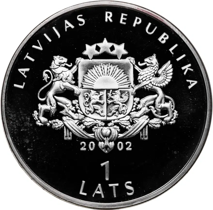 Латвия 1 лат (lats) 2002 "XXVIII летние Олимпийские Игры, Афины 2004 - Греко-римская борьба", реверс