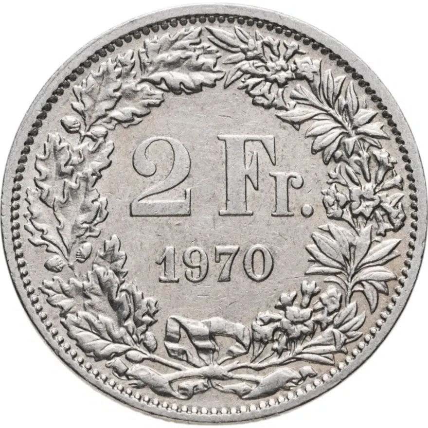 Швейцария 2 франка (francs) 1970
