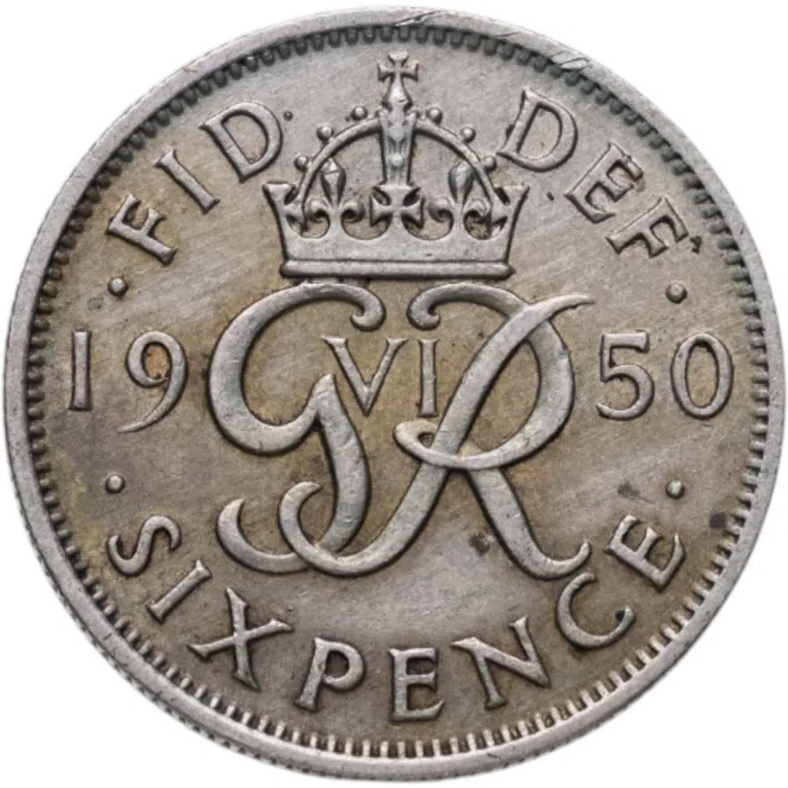 Великобритания 6 пенсов (pence) 1950, аверс