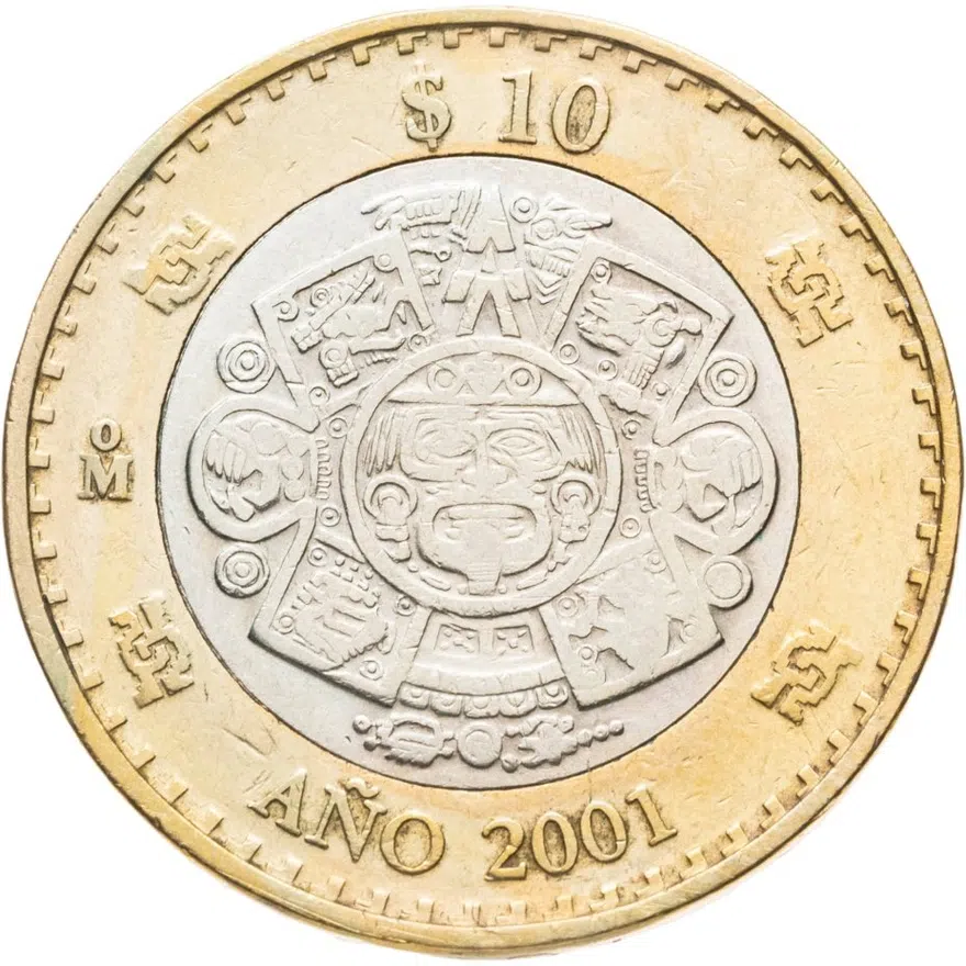 Мексика 10 песо (pesos) 2001 "Смена тысячелетия - 2001 год. Миллениум"