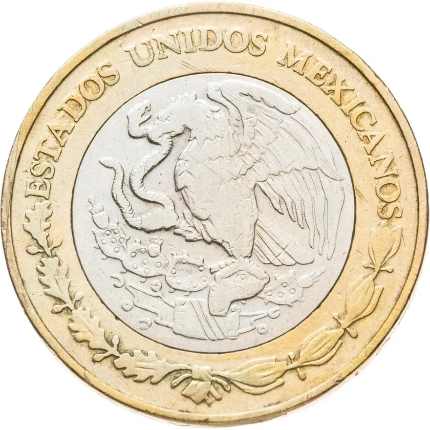 Мексика 10 песо (pesos) 2001 "Смена тысячелетия - 2001 год. Миллениум", реверс