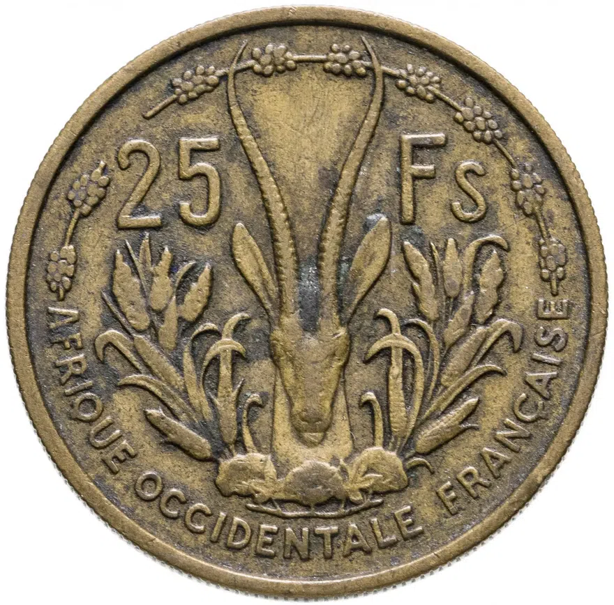 Французская Западная Африка 25 франков (francs) 1956, реверс