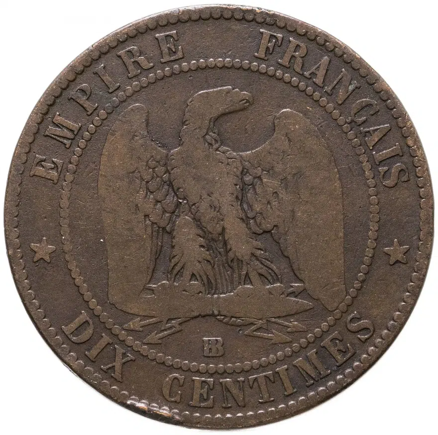 Франция 10 сантимов (centimes) 1856 знак монетного двора: "B" - Руан Франция, аверс