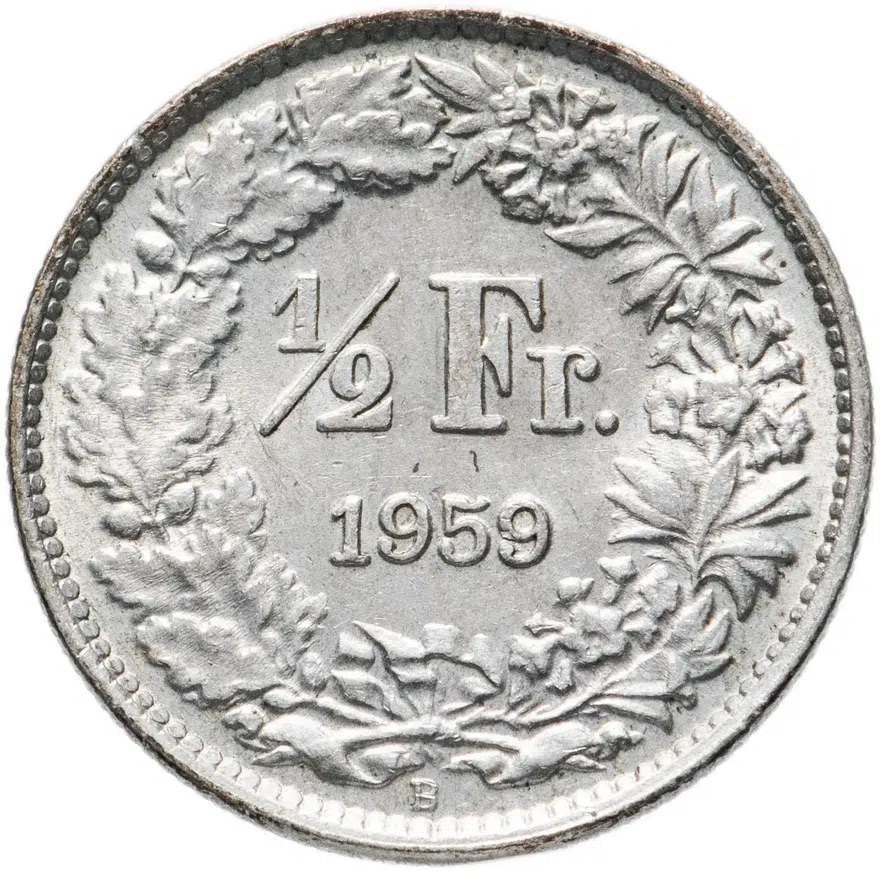 Швейцария 1/2 франка (franc) 1959, реверс