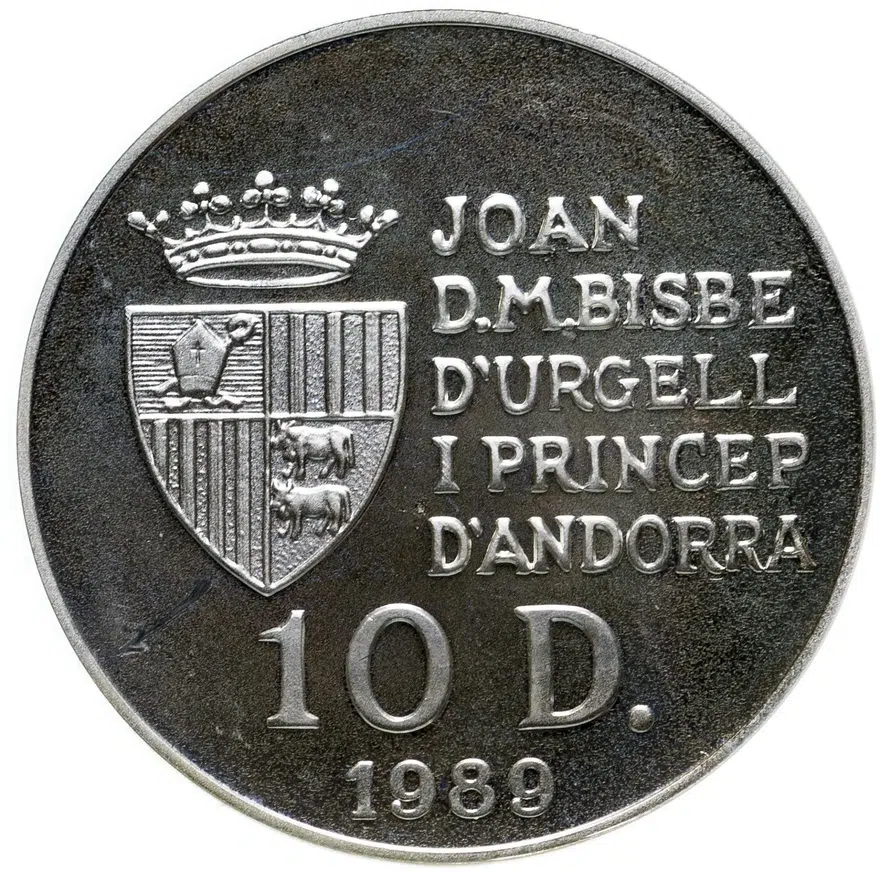 Андорра 10 динеров (diners) 1989  Чемпионат мира по футболу 1990 /нарушение правил/, реверс