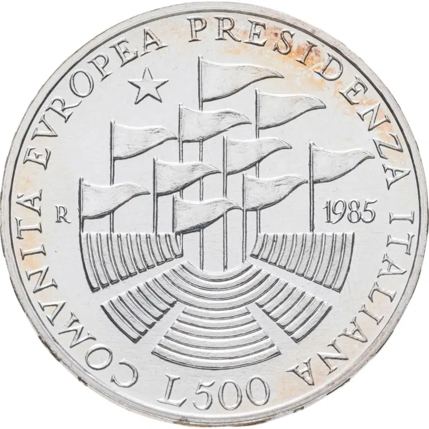 Италия 500 лир (lire) 1985  Итальянское президентство в Европейском экономическом сообществе, реверс