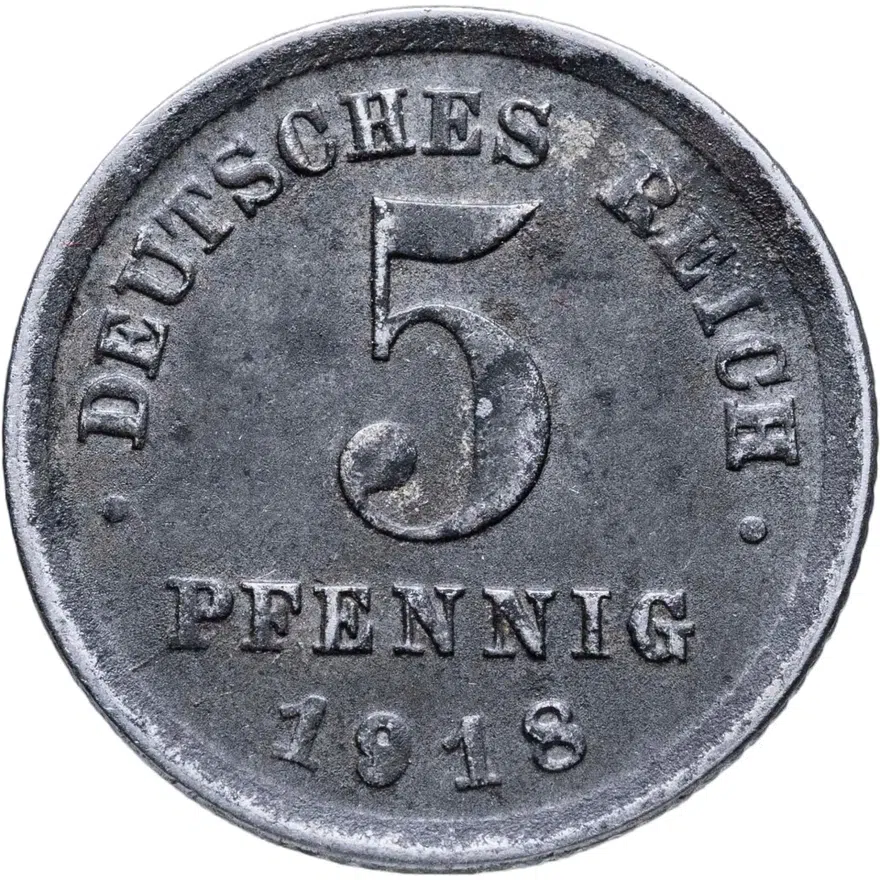 Германия 5 пфеннигов (pfennig) 1918 E  знак монетного двора: "E" - Мульденхюттен, аверс