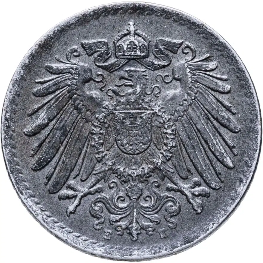 Германия 5 пфеннигов (pfennig) 1918 E  знак монетного двора: "E" - Мульденхюттен, реверс