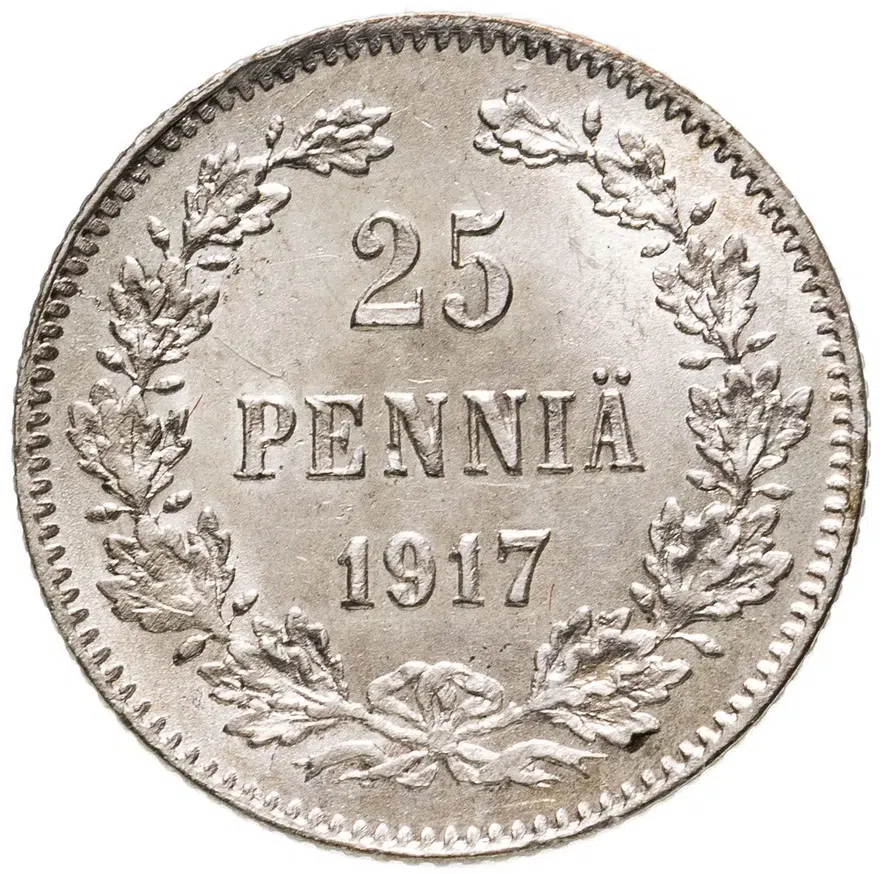 Финляндия 25 пенни (pennia) 1917 орел без короны, аверс