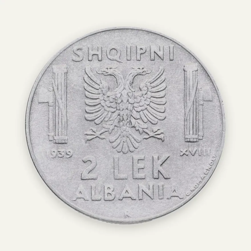 Албания 2 лека (leke) 1939  Не магнетик, реверс