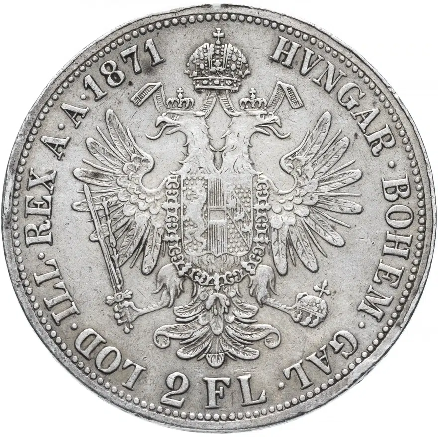 Австро-Венгрия 2 флорина (florin) 1871, монета для Австрии, аверс