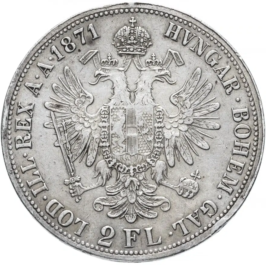 Австро-Венгрия 2 флорина (florin) 1871, монета для Австрии, реверс