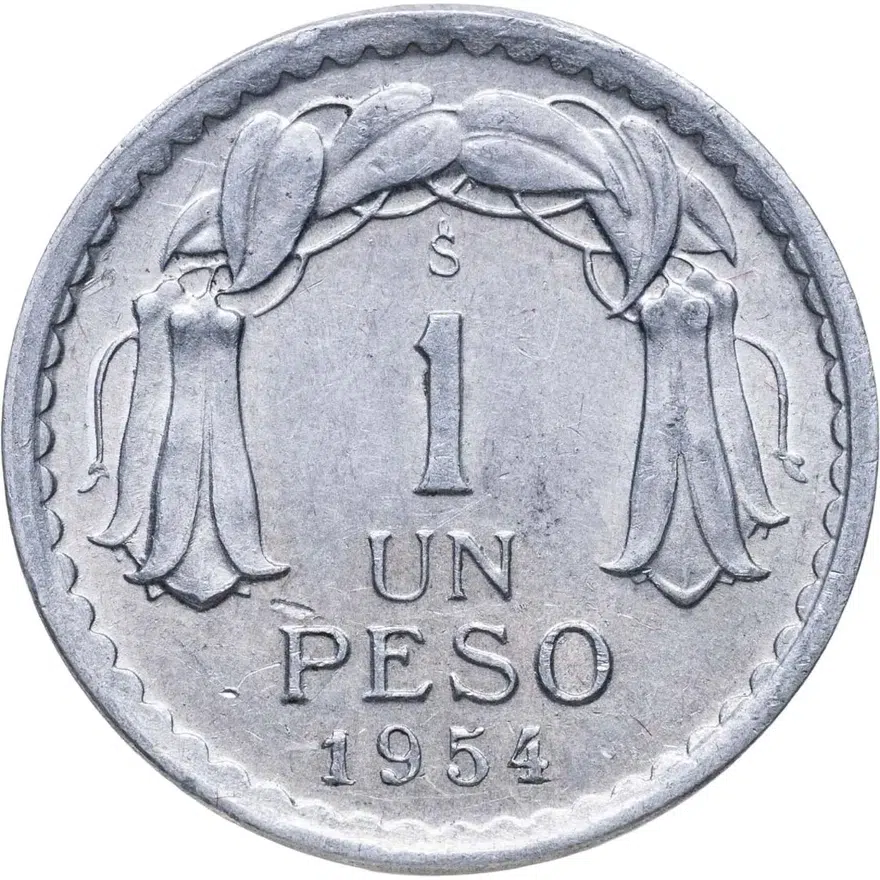Чили 1 песо (peso) 1954  Алюминий /серый цвет/