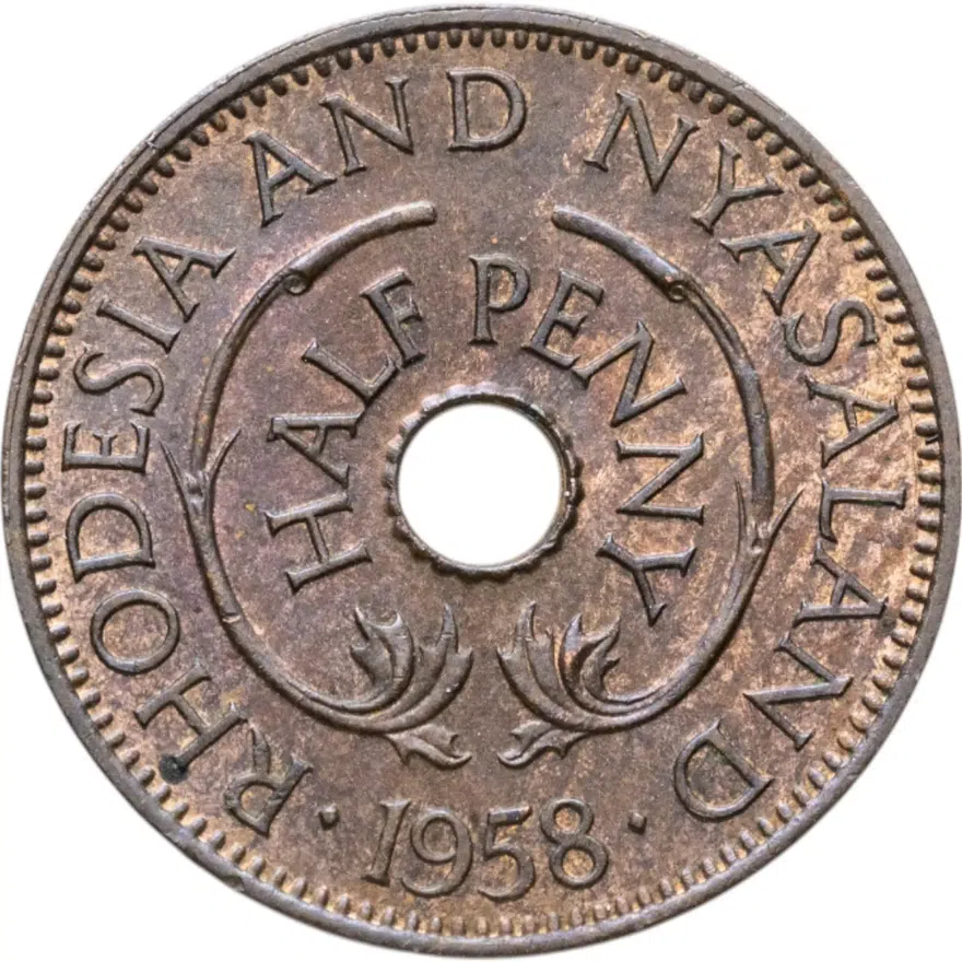 Родезия и Ньясаленд 1/2 пенни (penny) 1958, реверс