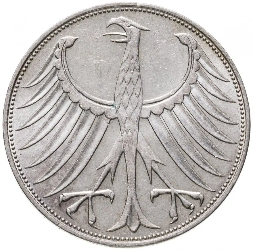 Германия 5 марок (mark) 1974 D  знак монетного двора: "D" - Мюнхен, реверс