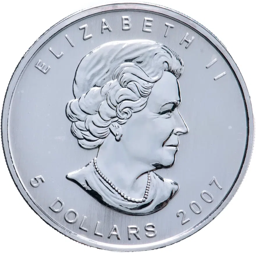 Канада 5 долларов (dollars) 2007  Кленовый лист /зелёный/, реверс