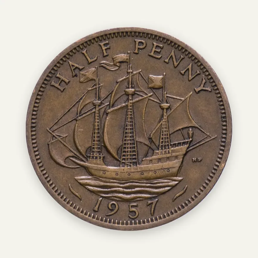 Великобритания 1/2 пенни (penny) 1957, аверс