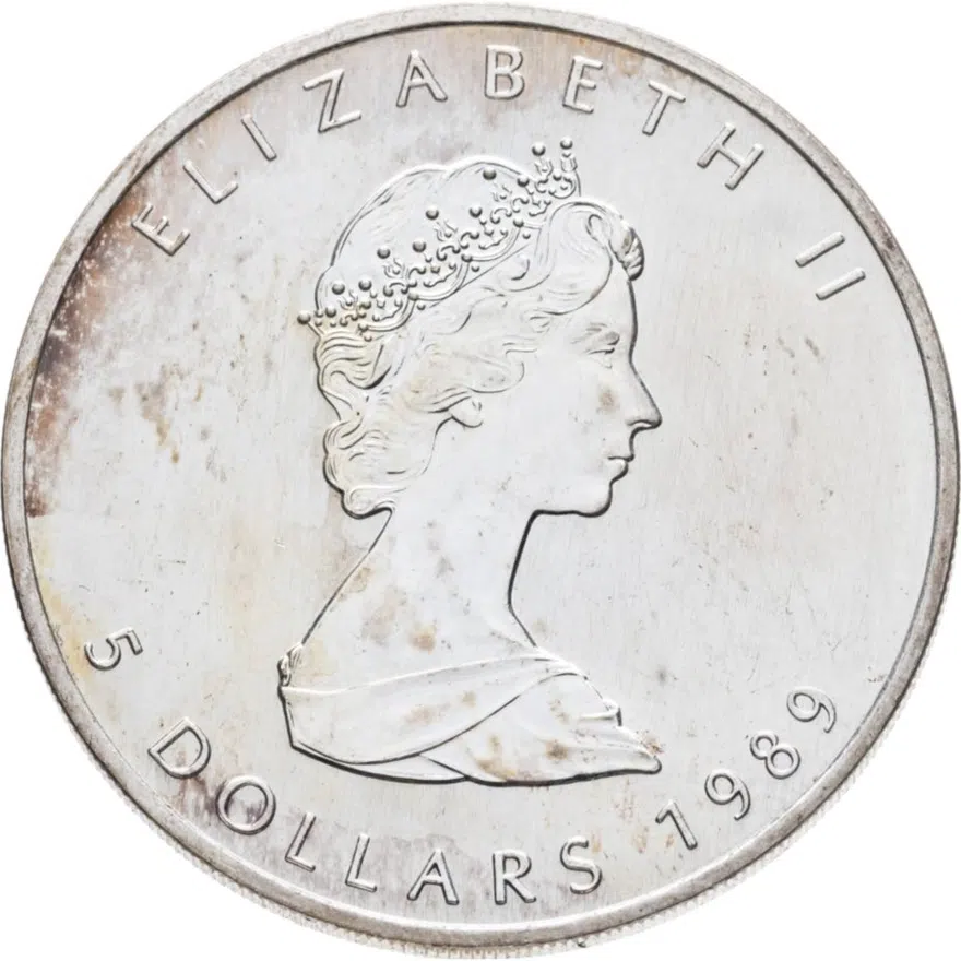 Канада 5 долларов (dollars) 1989  Кленовый лист, аверс