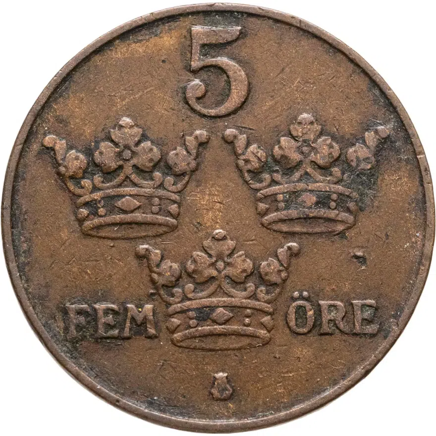 Швеция 5 эре (ore) 1928, аверс
