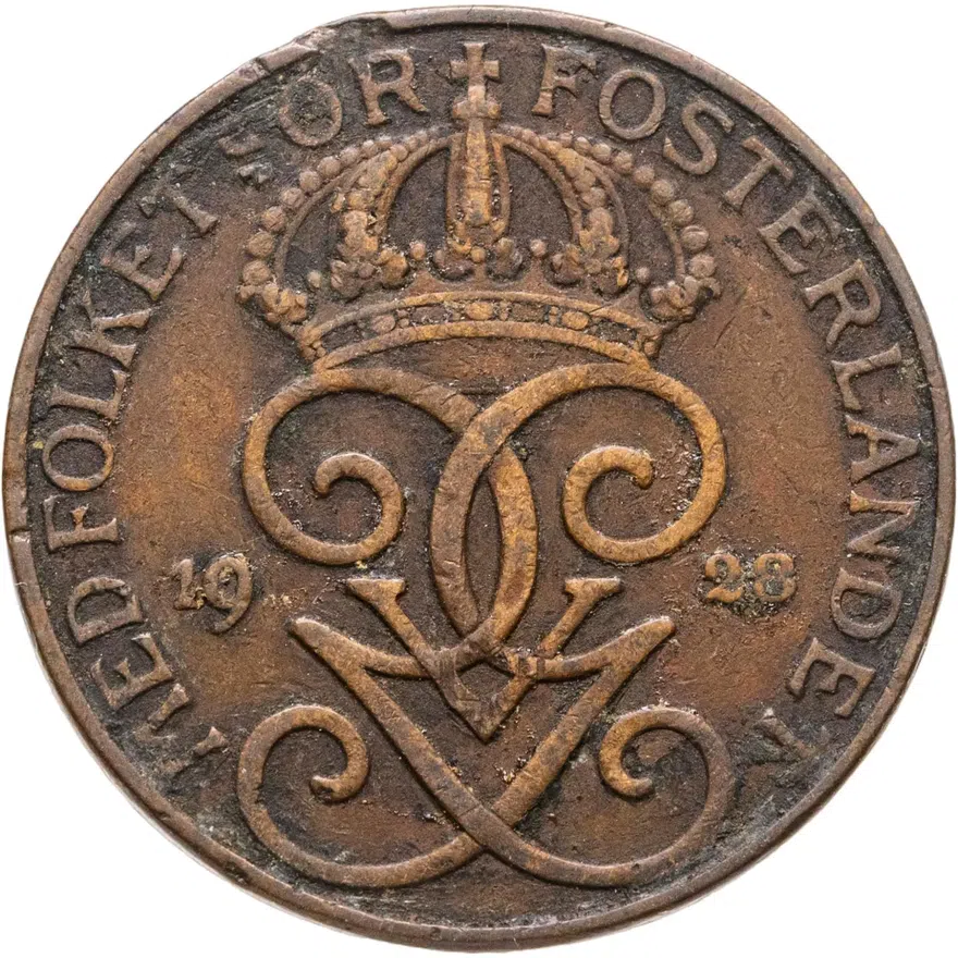 Швеция 5 эре (ore) 1928, реверс