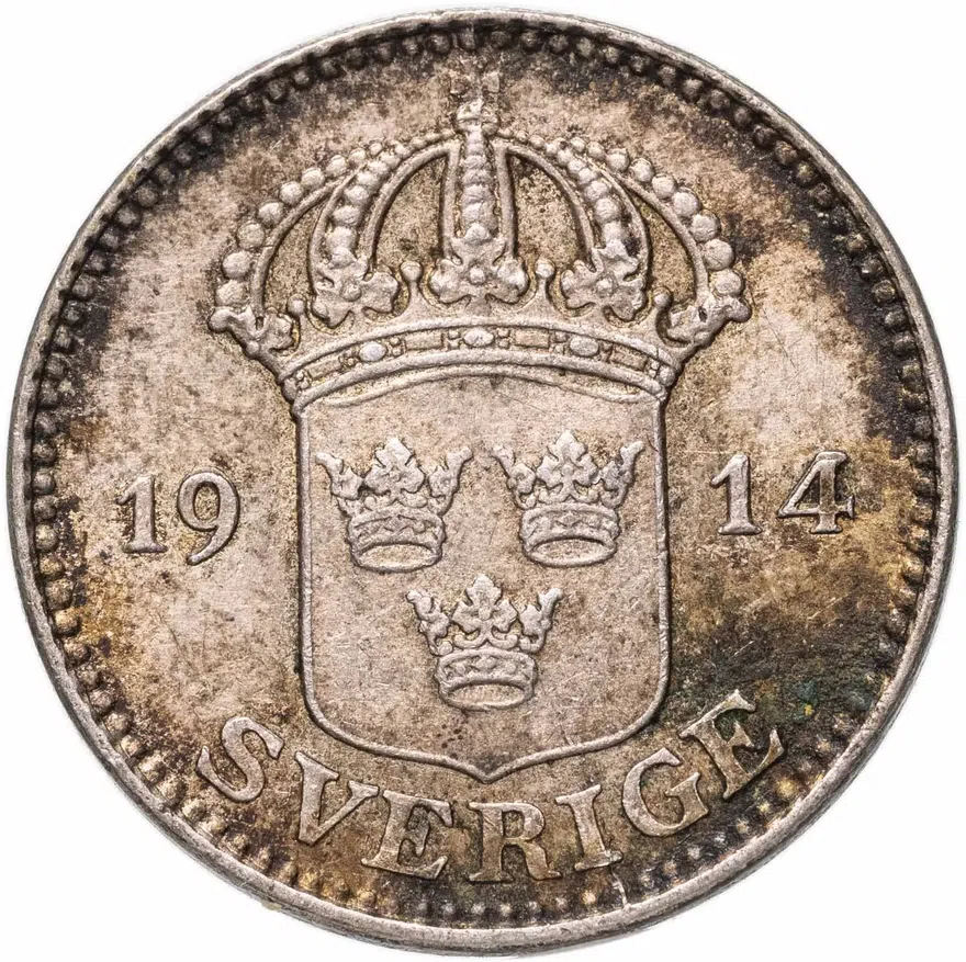 Швеция 25 эре (ore) 1914, реверс