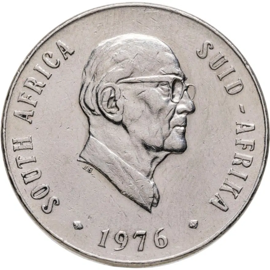 ЮАР 50 центов (cents) 1976  Окончание президентства Якобуса Йоханнеса Фуше, реверс