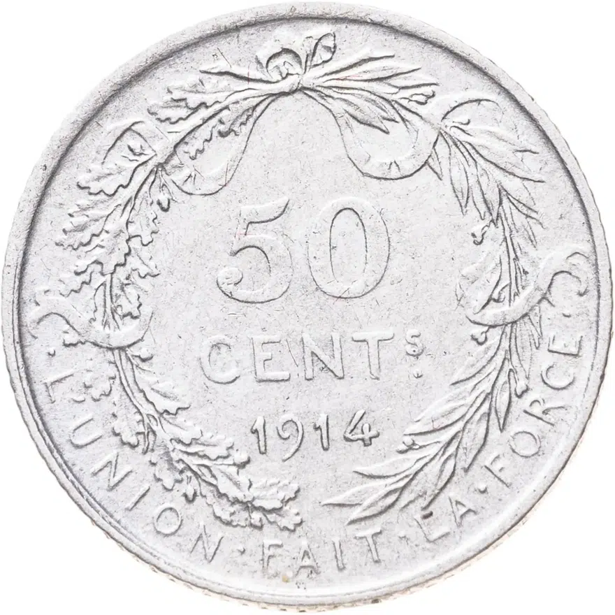 Бельгия 50 сантимов (centimes) 1914  Надпись на французском - 'ALBERT ROI DES BELGES'