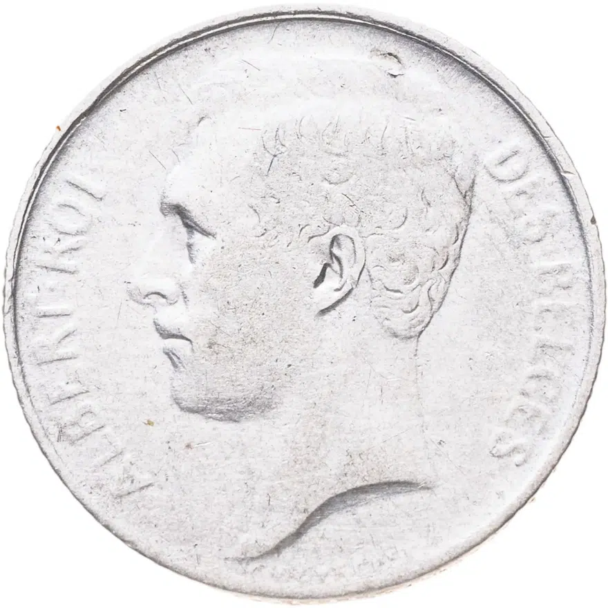 Бельгия 50 сантимов (centimes) 1914  Надпись на французском - 'ALBERT ROI DES BELGES', реверс