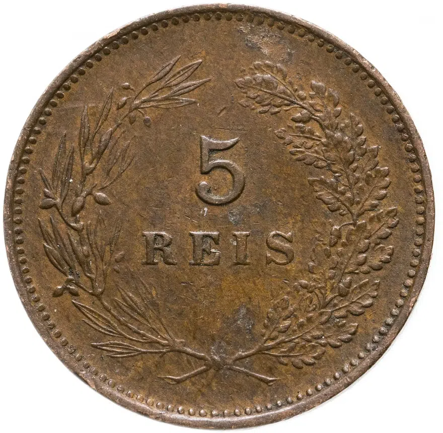 Португалия 5 рейс (reis) 1910, реверс
