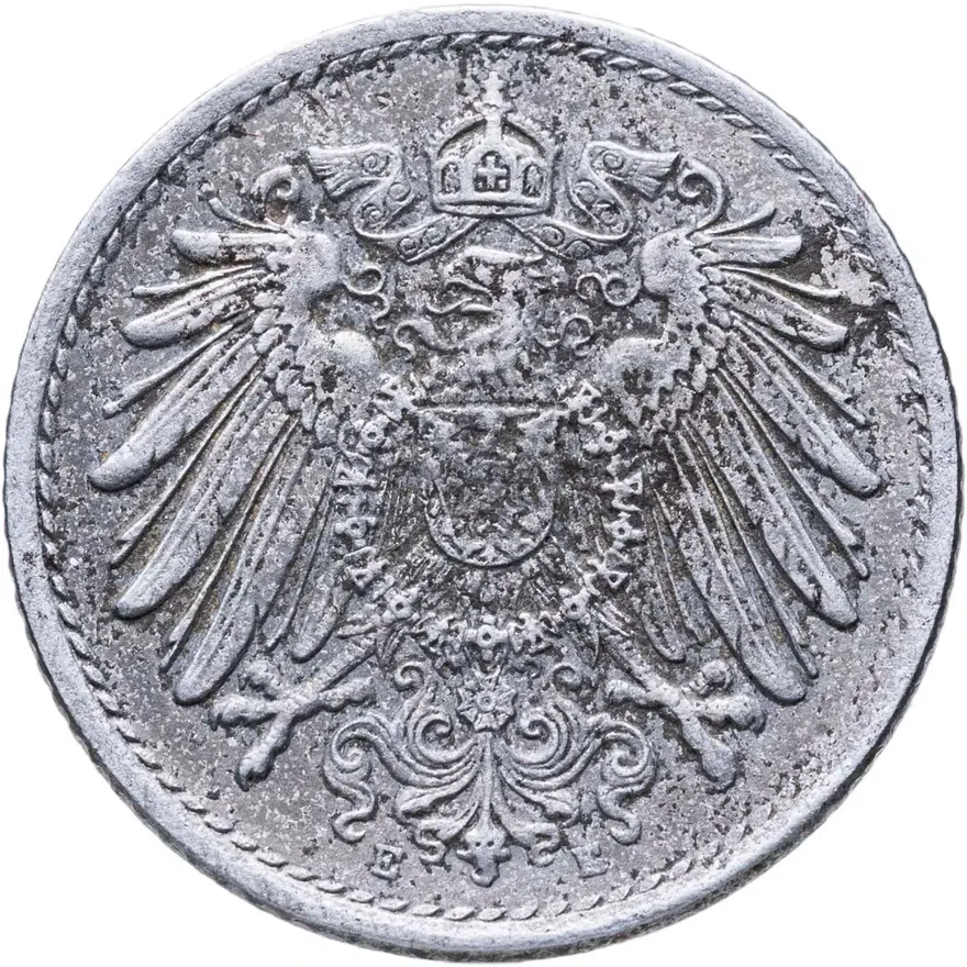 Германия 5 пфеннигов (pfennig) 1919 E  знак монетного двора: "E" - Мульденхюттен, реверс