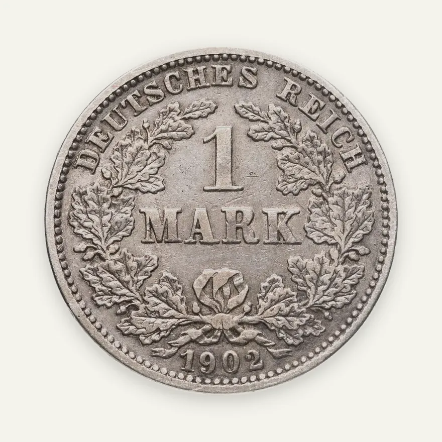 Германия 1 марка (mark) 1902 J  знак монетного двора: "J" - Гамбург, аверс