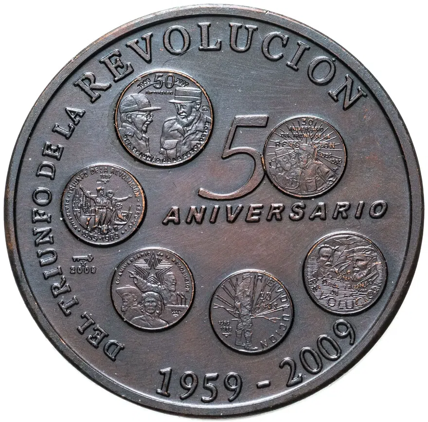 Куба 1 песо (peso) 2009  50 лет Революции - монеты, аверс