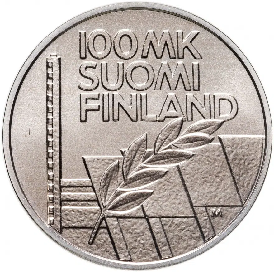 Финляндия 100 марок (markkaa) 1994  Стадион Дружбы, реверс