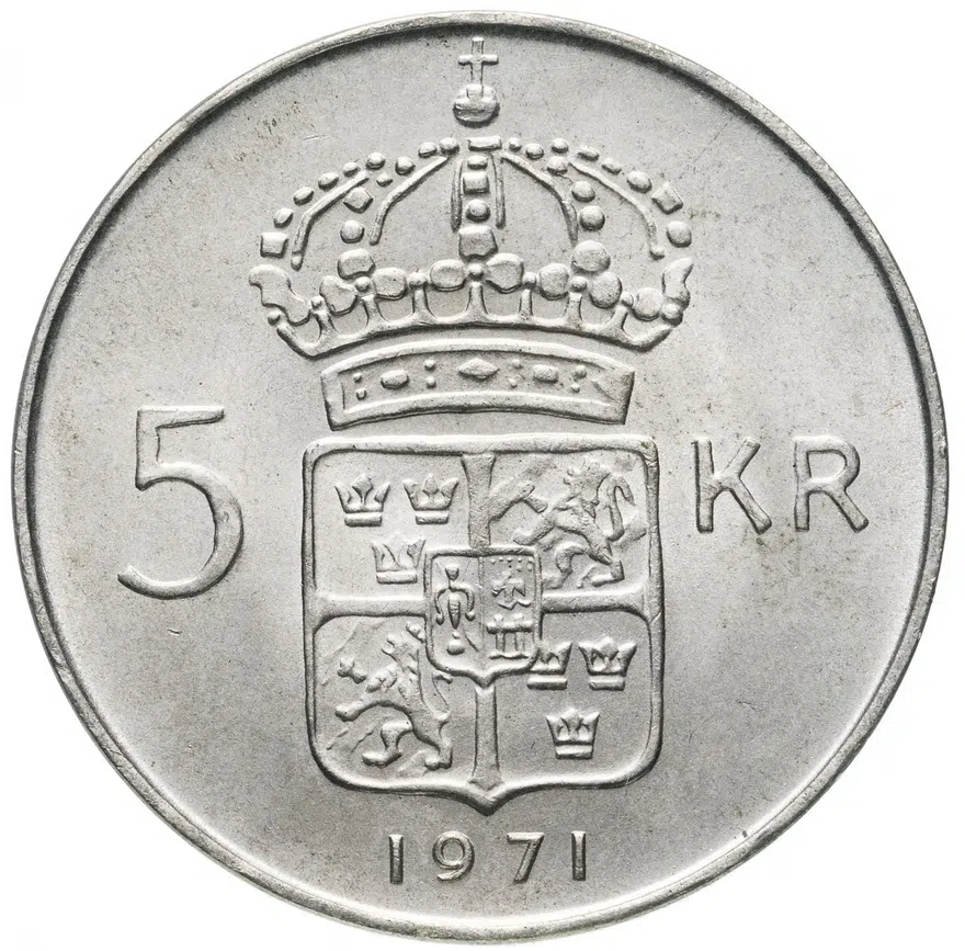 Швеция 5 крон (kronor) 1971, реверс
